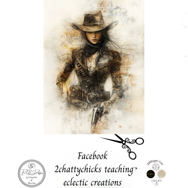 Papel De Seda Decoupage Western Cowgirl Pencil Art Mystical (Subido por el creador)