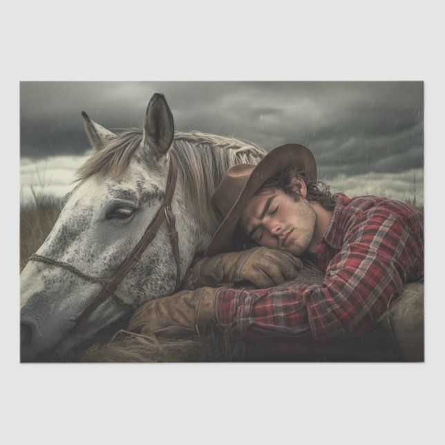 Papel De Seda Decoupage Western Lifestyle Cowboy Caballo Napping (Anverso)