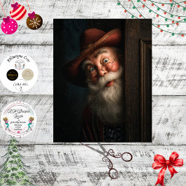 Papel De Seda Decoupage Western Peeking Santa Clause Cowboy Hat