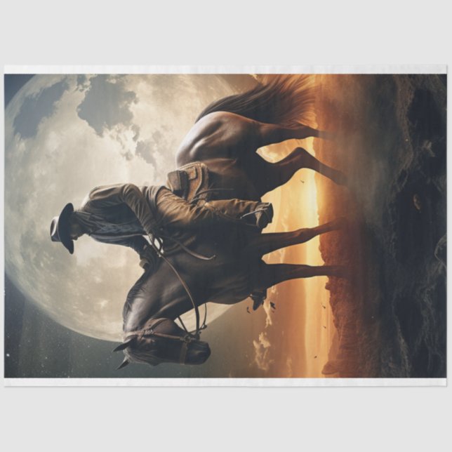 Papel De Seda Decoupage Western Scene Cowboy Moon Sunset (Anverso)