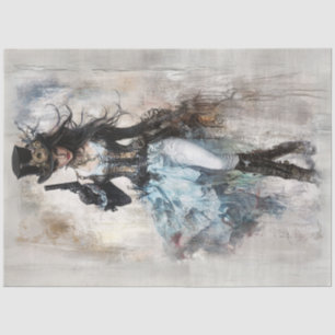 Papel De Seda Decoupage Western Vress Lady Steampunk Blue