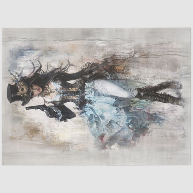Papel De Seda Decoupage Western Vress Lady Steampunk Blue (Anverso)
