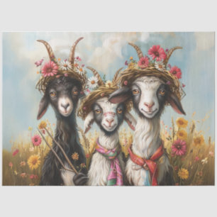 Papel De Seda Decoupage Whimsical 3 Cabras En El Campo