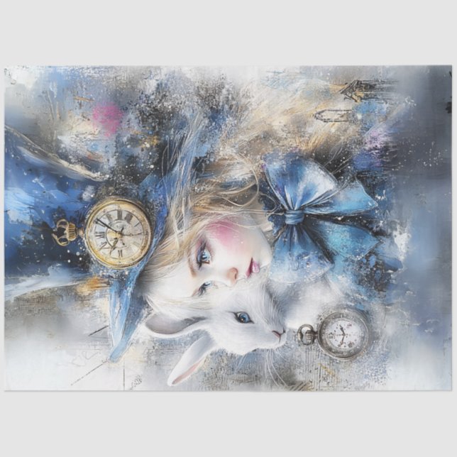Papel De Seda Decoupage Whimsical Alice Adventure & Rabbit (Anverso)