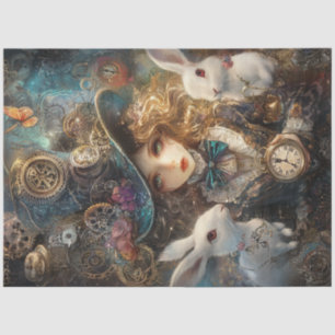 Papel De Seda Decoupage Whimsical Alice Wonderland Rabbits