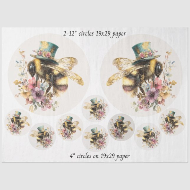 Papel De Seda Decoupage Whimsical Bee 12" Rounds 4" Coasters  (Anverso)