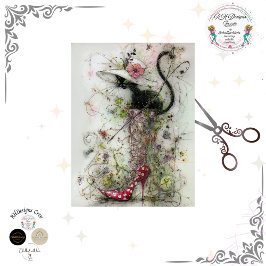 Papel De Seda Decoupage Whimsical Black Cat Stiletto's Catwalk