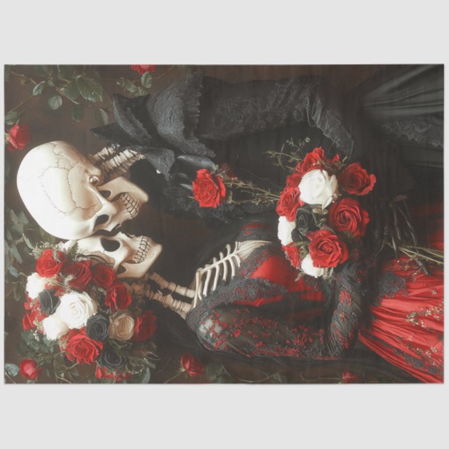 Papel De Seda Decoupage Whimsical Boda Negro y Rojo (Anverso)