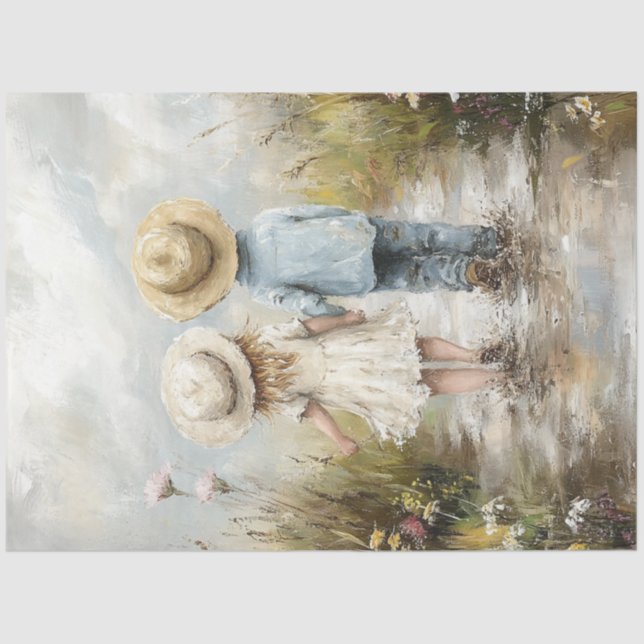 Papel De Seda Decoupage Whimsical Boy Chica Caminando por la car (Anverso)