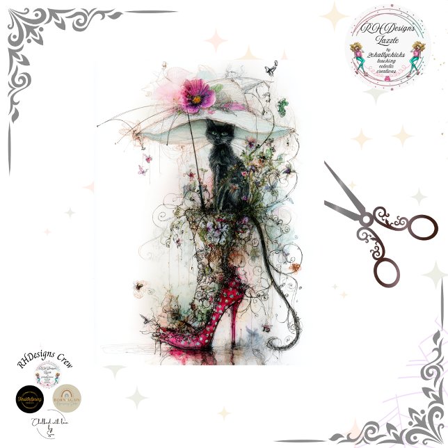 Papel De Seda Decoupage Whimsical Cat Parasol Catwalk Companions (Subido por el creador)