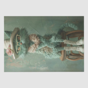 Papel De Seda Decoupage Whimsical Cat Rustin Stool Vintage