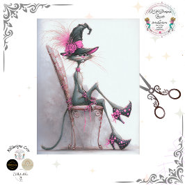 Papel De Seda Decoupage Whimsical Cat Witch High Heels Catwalk