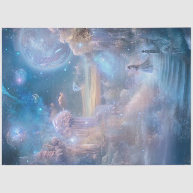 Papel De Seda Decoupage Whimsical Celestial Paisaje Misty Blue (Anverso)