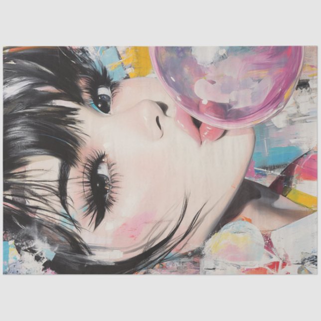 Papel De Seda Decoupage Whimsical Chica & Her Bubble Gum Recuerd (Anverso)