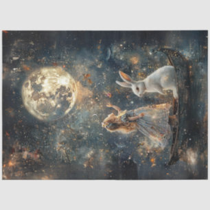 Papel De Seda Decoupage Whimsical Chica Rabbit Moon Night Scene