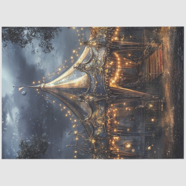 Papel De Seda Decoupage Whimsical Circus Carousel Tent Scene (Anverso)