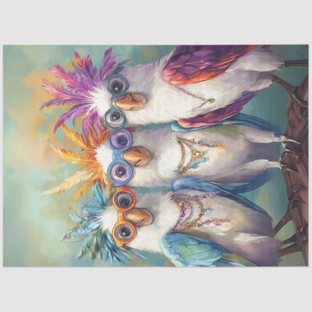 Papel De Seda Decoupage Whimsical Cockatoos de colores vivos (Anverso)