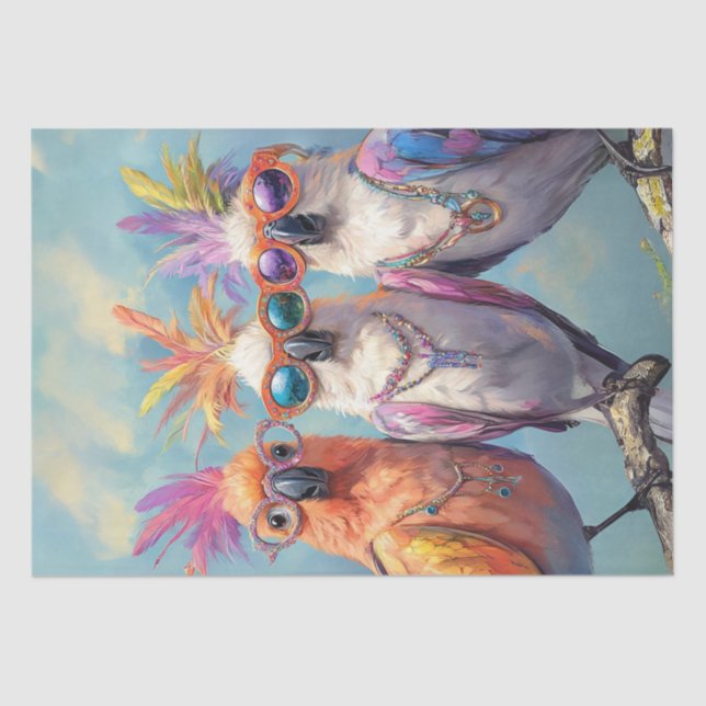 Papel De Seda Decoupage Whimsical Cockatoos Vestidos De Moda (Anverso)
