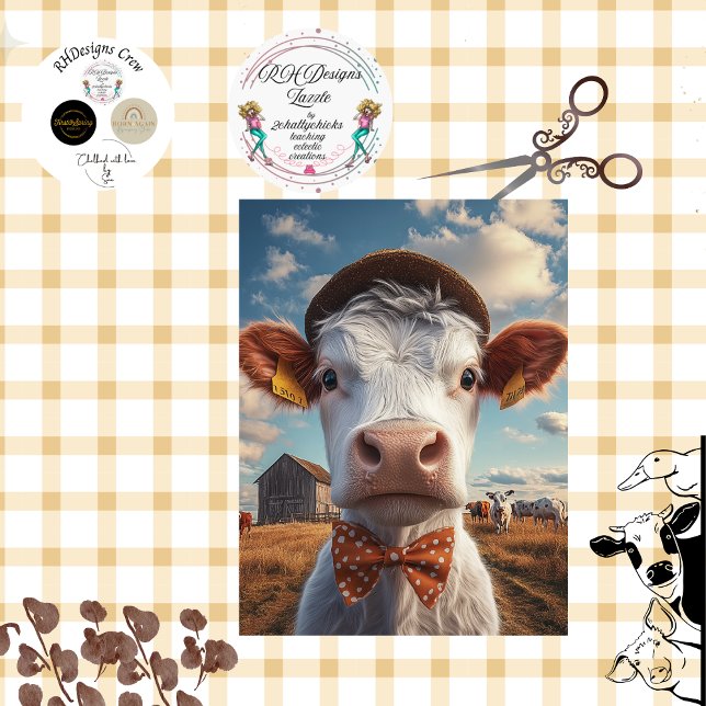 Papel De Seda Decoupage Whimsical Cow Face & Gorra (Subido por el creador)