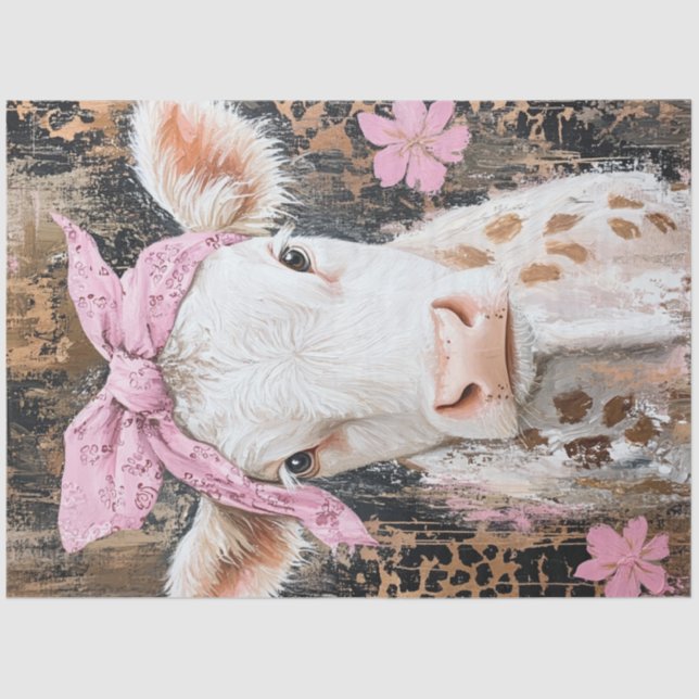 Papel De Seda Decoupage Whimsical Cow Pink Bandana (Anverso)
