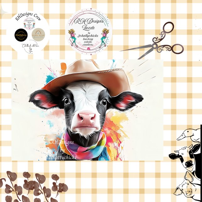 Papel De Seda Decoupage Whimsical Cowboy Calf Con Gorra (Subido por el creador)