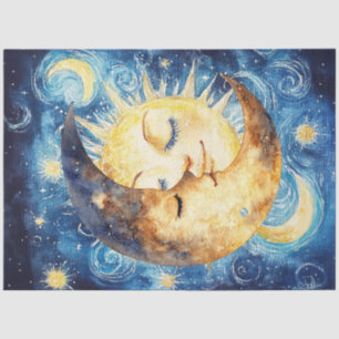 Papel De Seda Decoupage Whimsical Crescent Moon Surround Sun