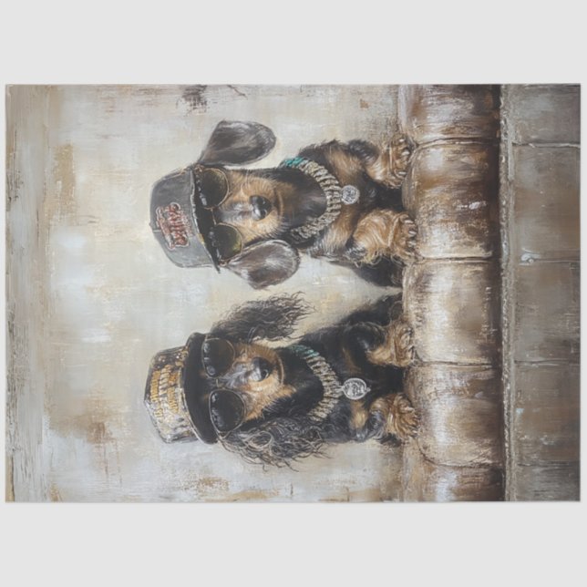 Papel De Seda Decoupage Whimsical Dachshund cachorra a raperos (Anverso)