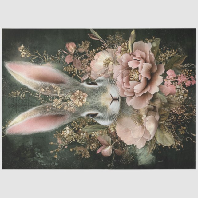 Papel De Seda Decoupage Whimsical Easter Rabbit Intricate Flower (Anverso)