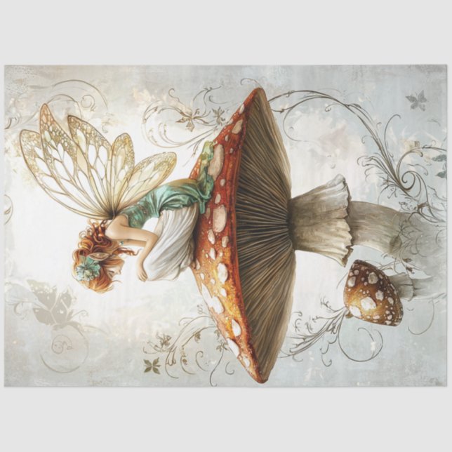 Papel De Seda Decoupage Whimsical Fairy Red Mushroom Artística (Anverso)