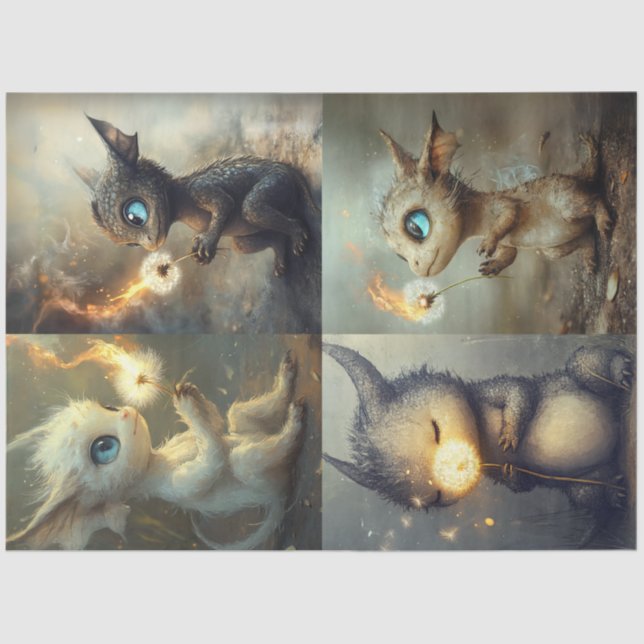 Papel De Seda Decoupage Whimsical Fantasy Dragagons (Anverso)