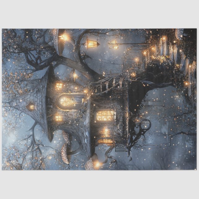 Papel De Seda Decoupage Whimsical Fantasy Mushroom Treehouse (Anverso)