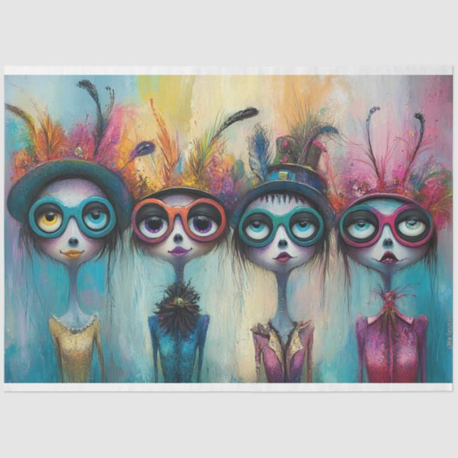 Papel De Seda Decoupage Whimsical Feathered Foursome Ladies (Anverso)