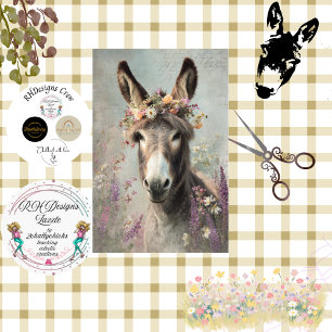 Papel De Seda Decoupage Whimsical Floral Donkey Farm Scene