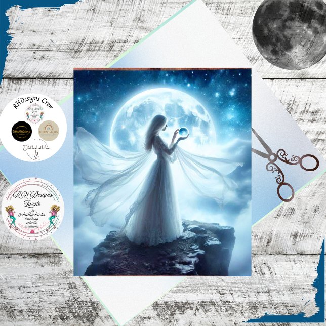 Papel De Seda Decoupage Whimsical Full Moon Witchoman (Subido por el creador)