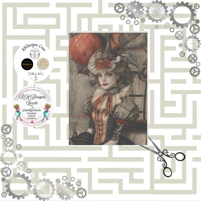 Papel De Seda Decoupage Whimsical Gadget Galore Steampunk Chica (Subido por el creador)