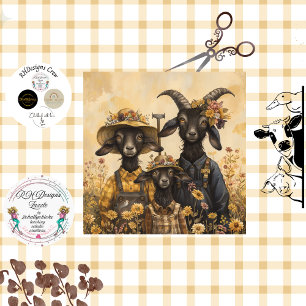 Papel De Seda Decoupage Whimsical Goat Family Farmers