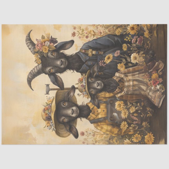 Papel De Seda Decoupage Whimsical Goat Family Farmers (Anverso)