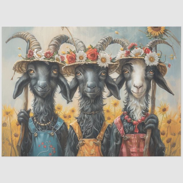 Papel De Seda Decoupage Whimsical Goat Farming Sisters (Anverso)
