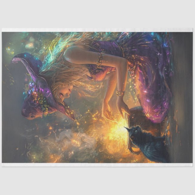 Papel De Seda Decoupage Whimsical Halloween Witch en morado (Anverso)