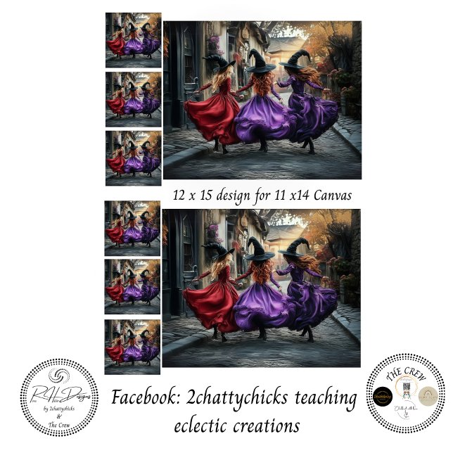 Papel De Seda Decoupage Whimsical Halloween Witches 11x14 Canvas (Subido por el creador)