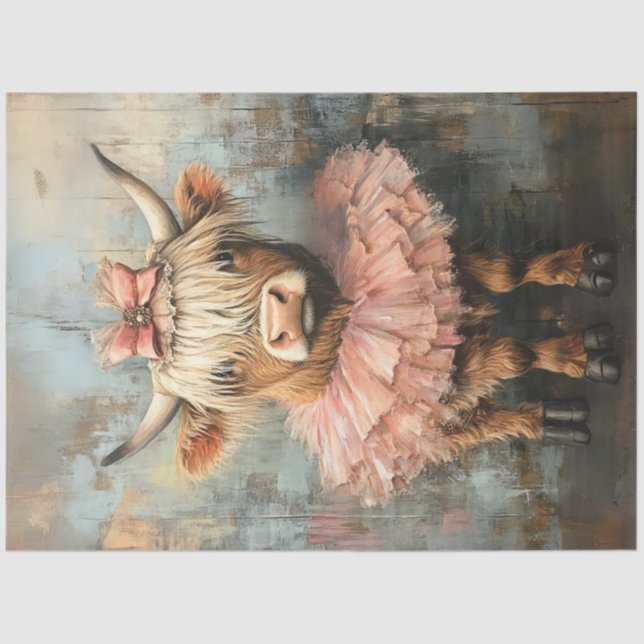 Papel De Seda Decoupage Whimsical Highland Calf Pink Tutu (Anverso)