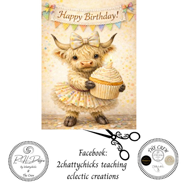 Papel De Seda Decoupage Whimsical Highland Cupcake Birthday  (Subido por el creador)