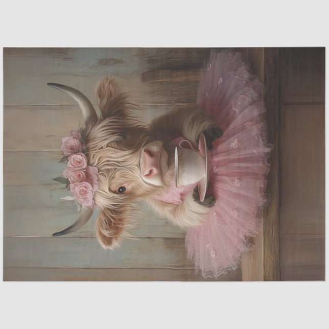 Papel De Seda Decoupage Whimsical Highland Mini Vaca y Café (Anverso)