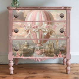 Papel De Seda Decoupage Whimsical Hot Air Balloon Pink White