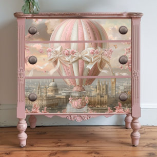 Papel De Seda Decoupage Whimsical Hot Air Balloon Pink White