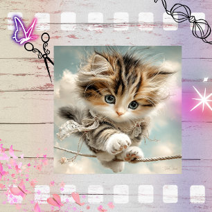 Papel De Seda Decoupage Whimsical Kitten Balancing on High Wire