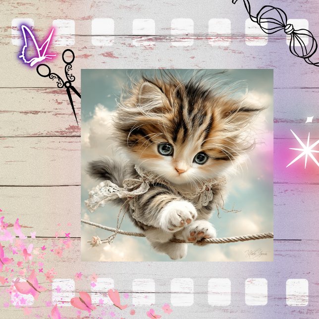 Papel De Seda Decoupage Whimsical Kitten Balancing on High Wire (Subido por el creador)
