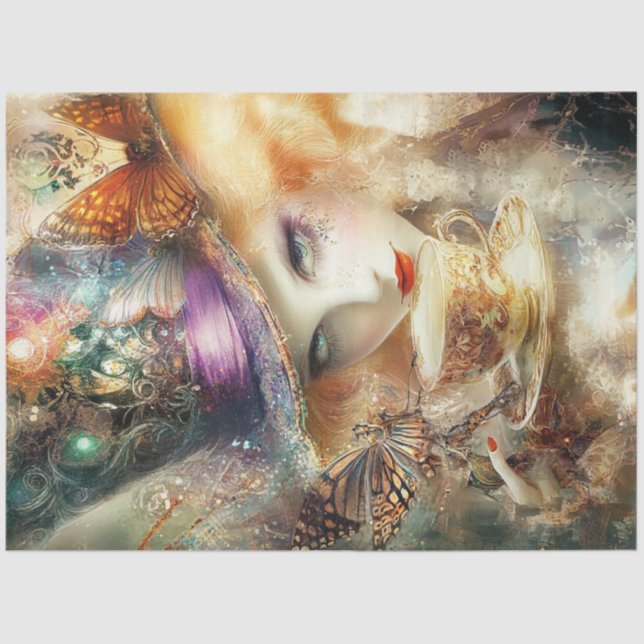 Papel De Seda Decoupage Whimsical Lady Tea Time Adventures (Anverso)