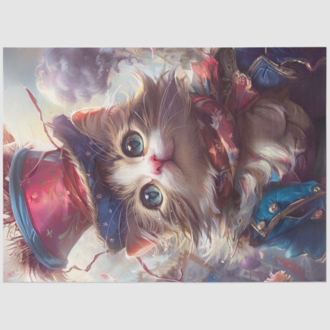 Papel De Seda Decoupage Whimsical Liberty Bell Cat USA (Anverso)