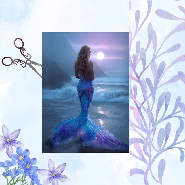 Papel De Seda Decoupage Whimsical Mermaid Mystical Scene Ocean (Subido por el creador)